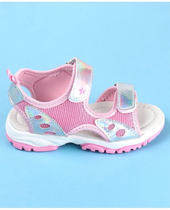 Cute Walk by Babyhug Slip On Sandals with Chrome Detailing & Velcro Closure - Pink
