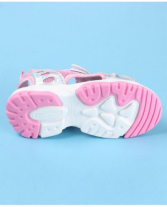 Cute Walk by Babyhug Slip On Sandals with Chrome Detailing & Velcro Closure - Pink