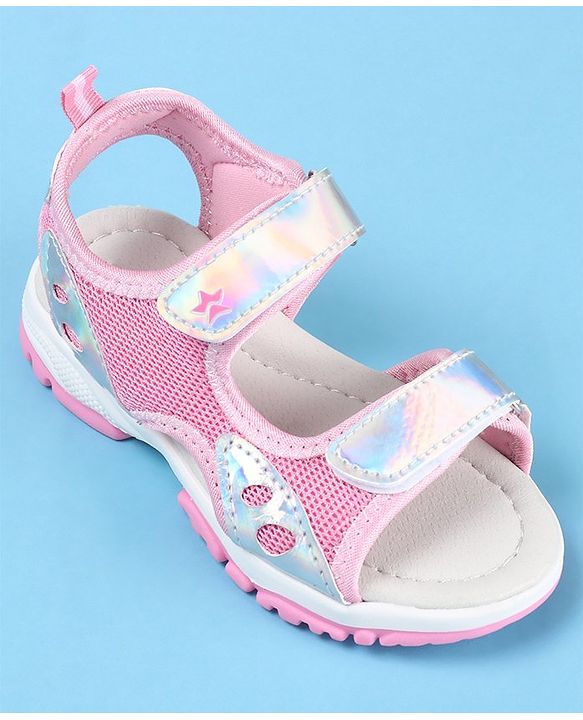 Cute Walk by Babyhug Slip On Sandals with Chrome Detailing & Velcro Closure - Pink
