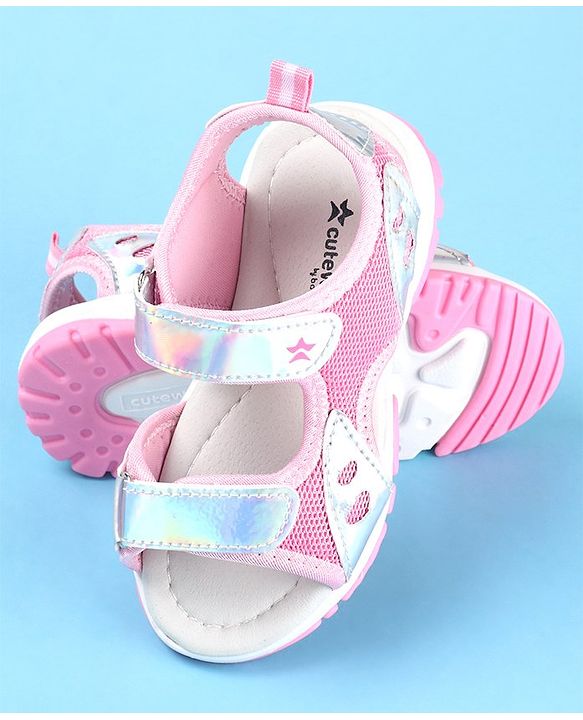 Cute Walk by Babyhug Slip On Sandals with Chrome Detailing & Velcro Closure - Pink