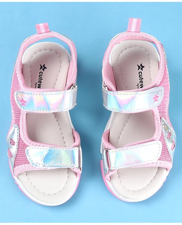 Cute Walk by Babyhug Slip On Sandals with Chrome Detailing & Velcro Closure - Pink