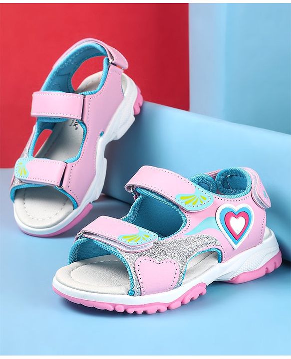 Cute Walk by Babyhug Sandal with Velcro Closure Heart Applique - Pink