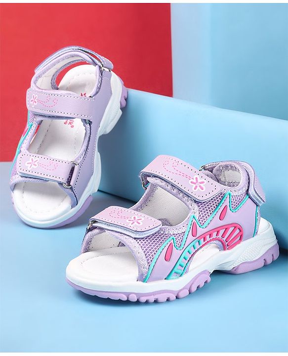 Cute Walk by Babyhug Slip On Sandals with Floral Print & Velcro Closure - Purple