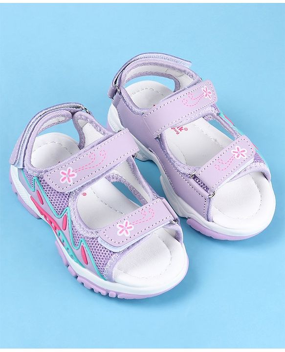 Cute Walk by Babyhug Slip On Sandals with Floral Print & Velcro Closure - Purple