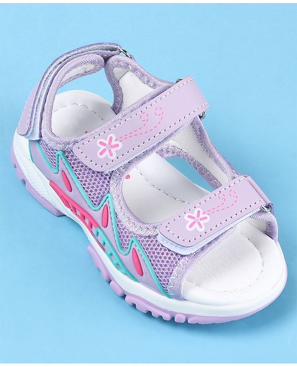 Cute Walk by Babyhug Slip On Sandals with Floral Print & Velcro Closure - Purple