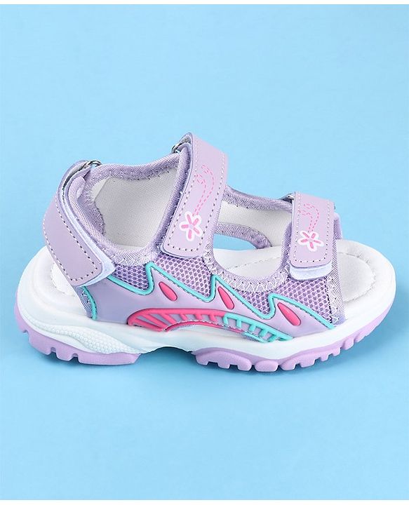 Cute Walk by Babyhug Slip On Sandals with Floral Print & Velcro Closure - Purple