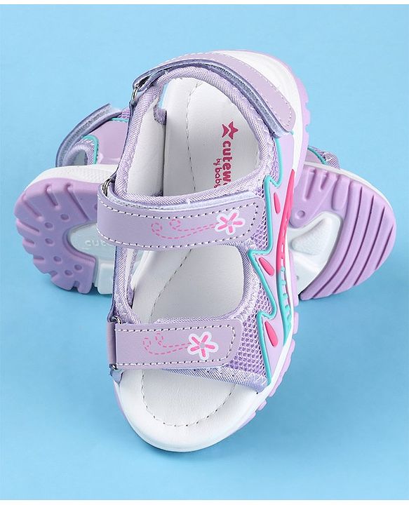 Cute Walk by Babyhug Slip On Sandals with Floral Print & Velcro Closure - Purple