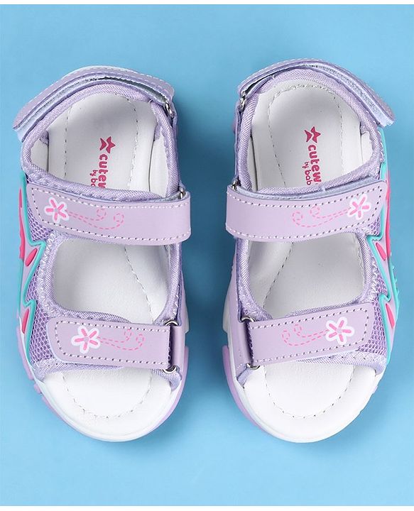 Cute Walk by Babyhug Slip On Sandals with Floral Print & Velcro Closure - Purple