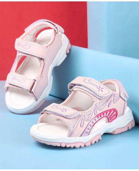 Cute Walk by Babyhug Slip On Sandals with Floral Print & Velcro Closure - Pink