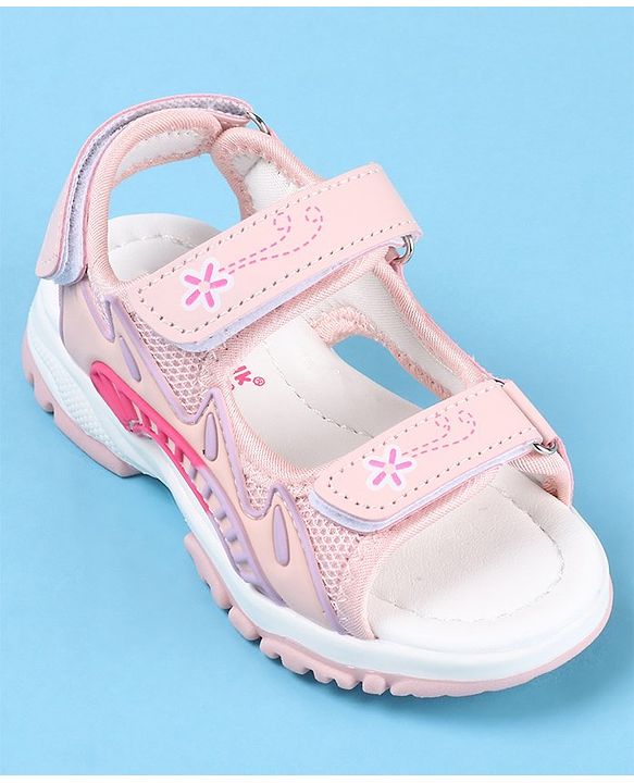 Cute Walk by Babyhug Slip On Sandals with Floral Print & Velcro Closure - Pink