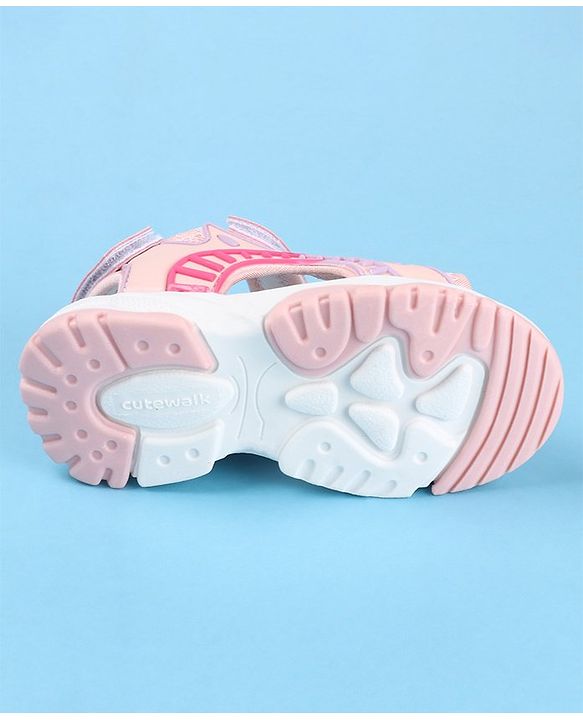 Cute Walk by Babyhug Slip On Sandals with Floral Print & Velcro Closure - Pink