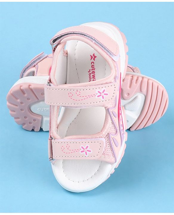 Cute Walk by Babyhug Slip On Sandals with Floral Print & Velcro Closure - Pink