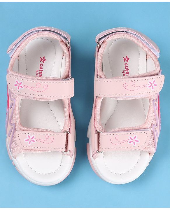 Cute Walk by Babyhug Slip On Sandals with Floral Print & Velcro Closure - Pink