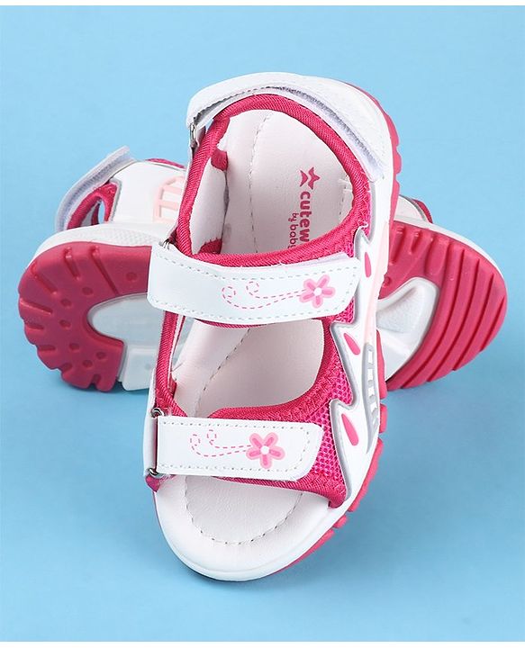 Cute Walk by Babyhug Slip On Sandals with Floral Print & Velcro Closure - Pink