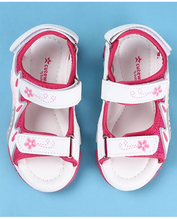 Cute Walk by Babyhug Slip On Sandals with Floral Print & Velcro Closure - Pink