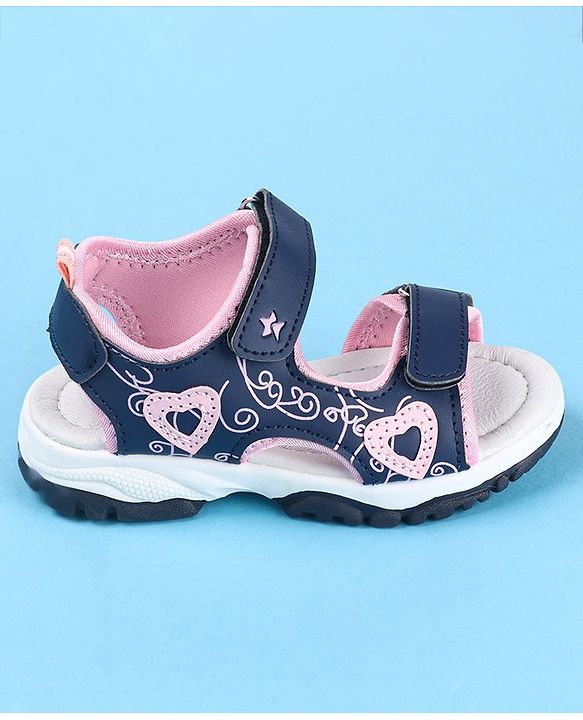 Cute Walk by Babyhug Sandal with Velcro Closure Heart Applque - Grey & Pink