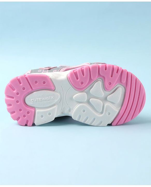 Cute Walk by Babyhug Sandal with Velcro Closure Heart Applque - Grey & Pink