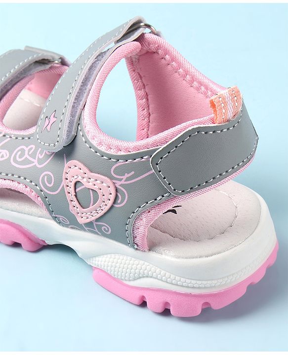 Cute Walk by Babyhug Sandal with Velcro Closure Heart Applque - Grey & Pink