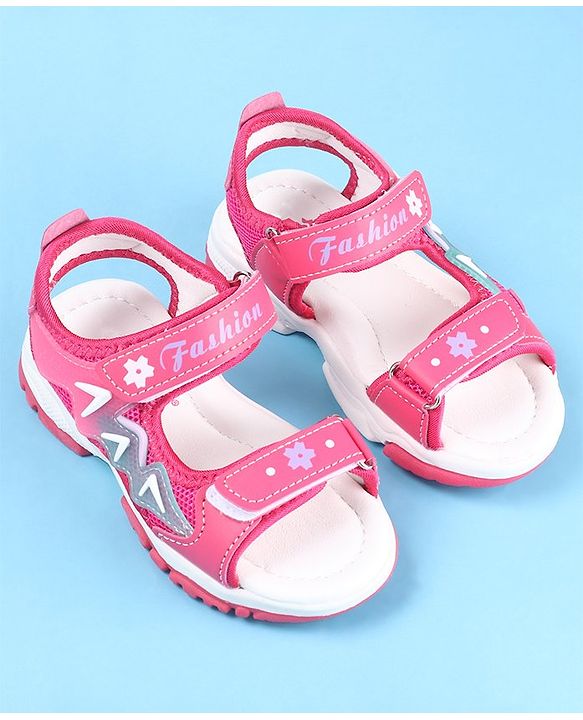 Cute Walk by Babyhug Sandal with Velcro Closure Text Print - Fuchsia