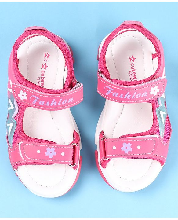 Cute Walk by Babyhug Sandal with Velcro Closure Text Print - Fuchsia