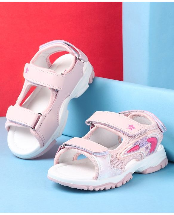 Cute Walk by Babyhug Slip On Sandals with Text Print & Velcro Closure - Pink