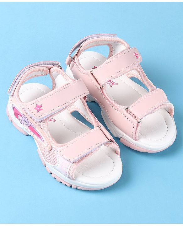 Cute Walk by Babyhug Slip On Sandals with Text Print & Velcro Closure - Pink
