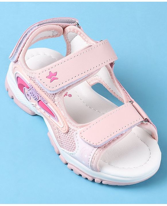 Cute Walk by Babyhug Slip On Sandals with Text Print & Velcro Closure - Pink