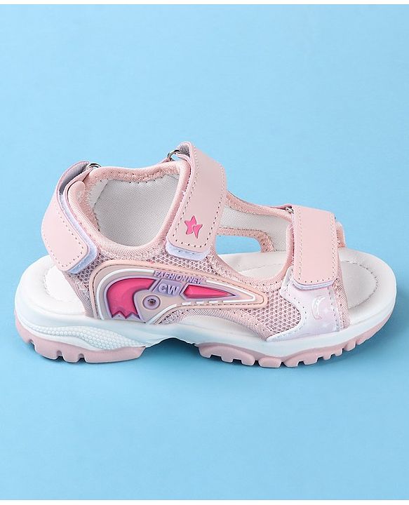 Cute Walk by Babyhug Slip On Sandals with Text Print & Velcro Closure - Pink