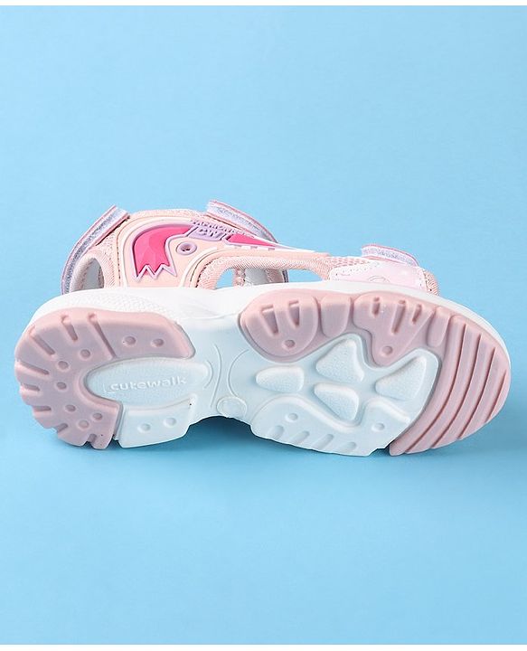 Cute Walk by Babyhug Slip On Sandals with Text Print & Velcro Closure - Pink