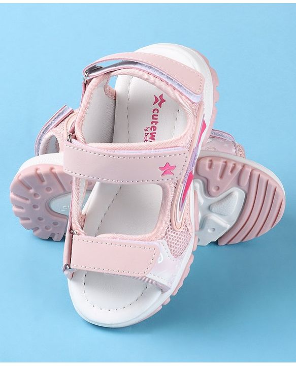 Cute Walk by Babyhug Slip On Sandals with Text Print & Velcro Closure - Pink