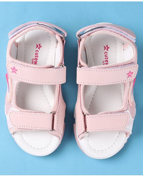 Cute Walk by Babyhug Slip On Sandals with Text Print & Velcro Closure - Pink