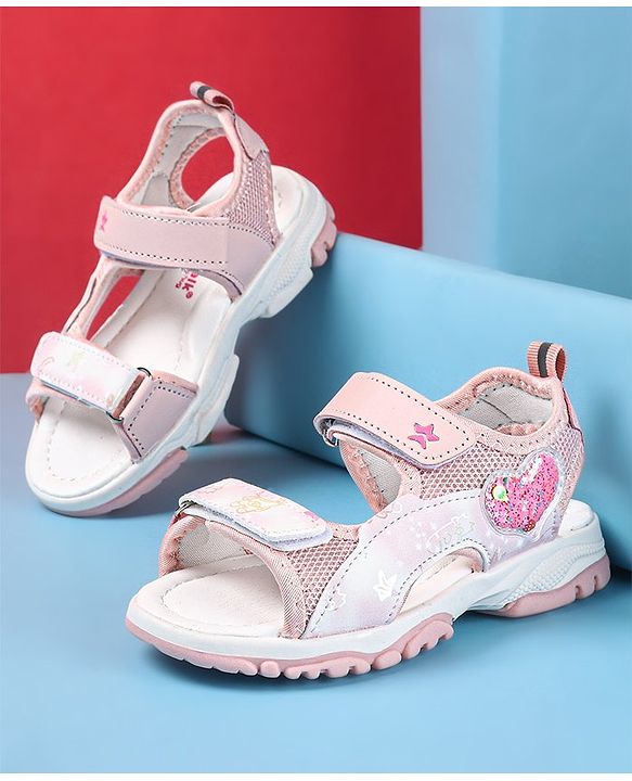 Cute Walk by Babyhug Sandal with Velcro Closure Heart Patch - Pink