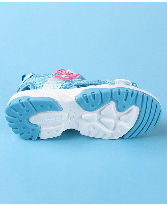 Cute Walk by Babyhug Sandals With Velcro Closure Butterfly Applique - Blue & White