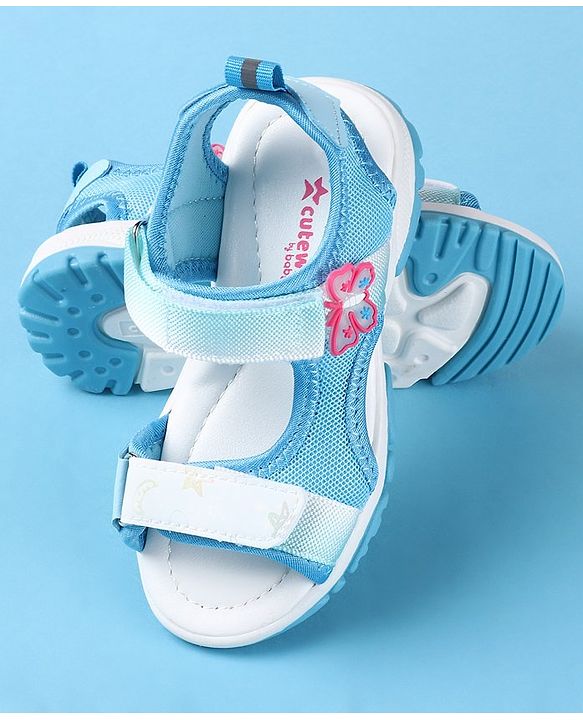 Cute Walk by Babyhug Sandals With Velcro Closure Butterfly Applique - Blue & White