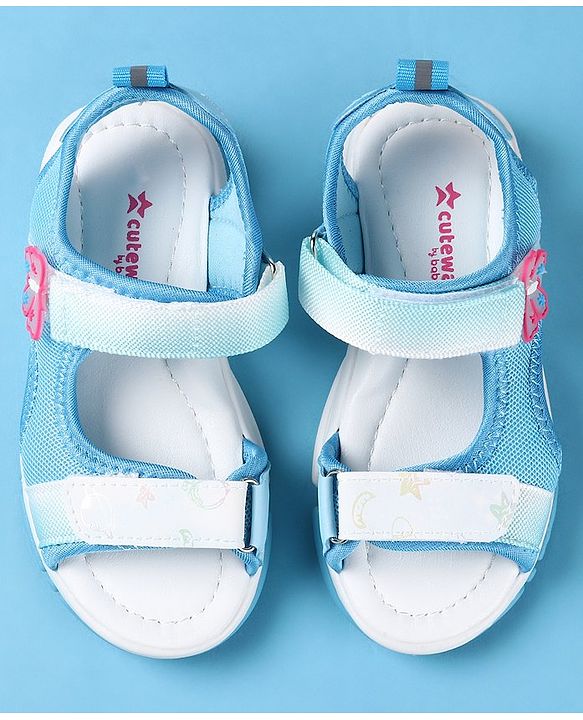 Cute Walk by Babyhug Sandals With Velcro Closure Butterfly Applique - Blue & White