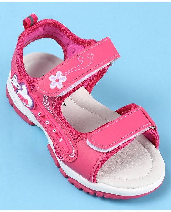 Cute Walk by Babyhug Sandal Velcro Closure Heart Patch - Fuchsia