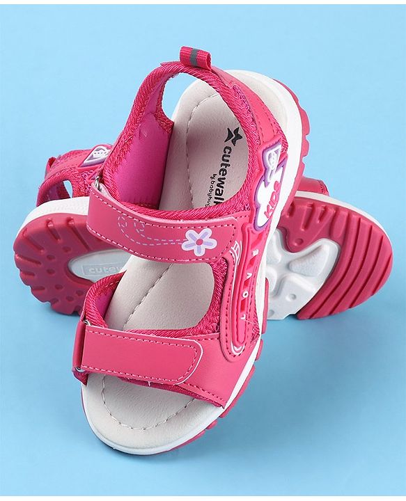 Cute Walk by Babyhug Sandal Velcro Closure Heart Patch - Fuchsia