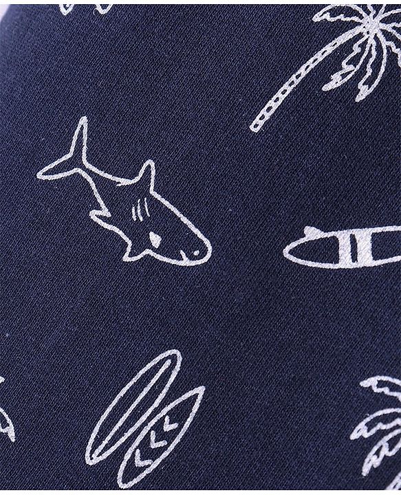 Babyhug Cotton Looper Knit Full Length Lounge  Pant Palm Tree Print - Navy Blue