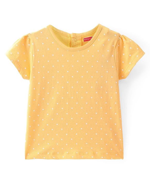 Babyhug Woven  Denim Frock with Half Sleeves  T-Shirt Floral Print - Blue & Yellow