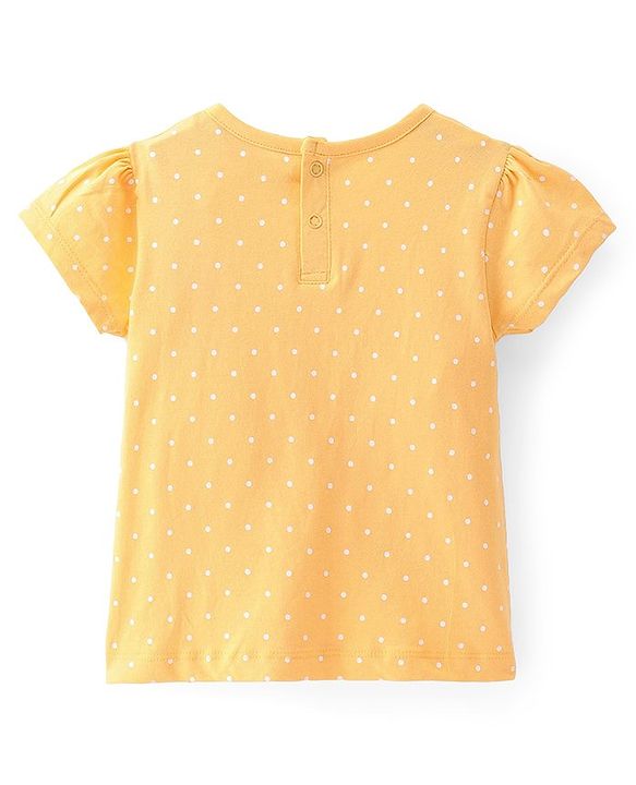 Babyhug Woven  Denim Frock with Half Sleeves  T-Shirt Floral Print - Blue & Yellow