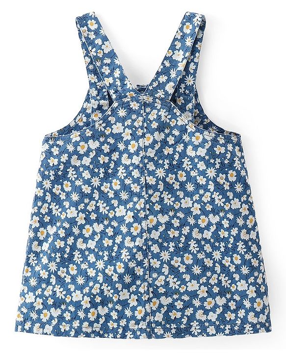 Babyhug Woven  Denim Frock with Half Sleeves  T-Shirt Floral Print - Blue & Yellow