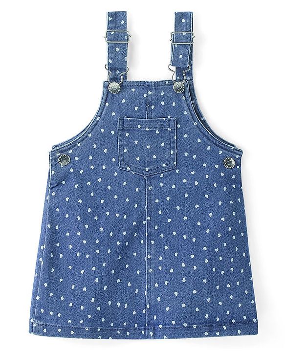 Babyhug Denim Frock With Knit Half Sleeves Inner Tee - Blue