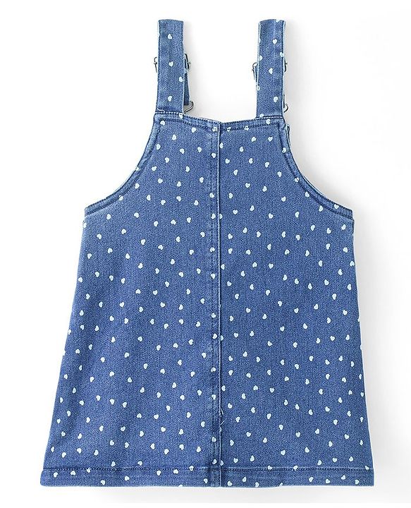 Babyhug Denim Frock With Knit Half Sleeves Inner Tee - Blue