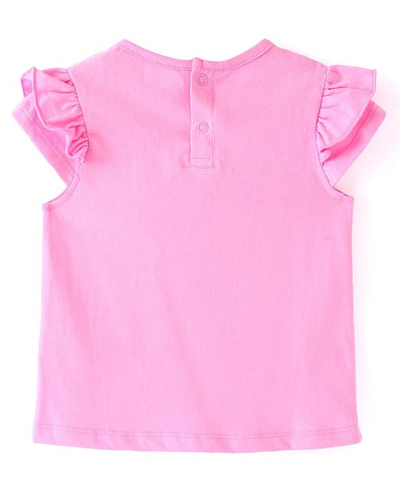 Babyhug Denim Frock With Frill Sleeves Inner Tee Floral & Star Embroidery - Blue