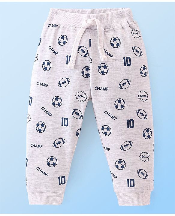 Babyhug Cotton Looper Knit Full Length Lounge Pant With Ball Print - Grey