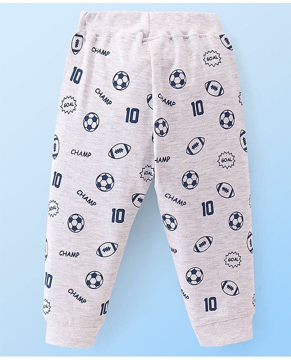 Babyhug Cotton Looper Knit Full Length Lounge Pant With Ball Print - Grey