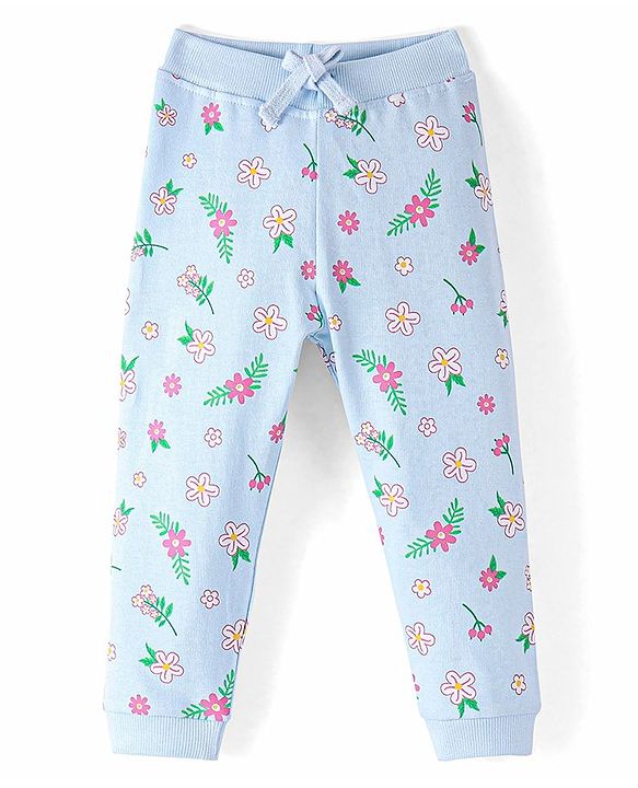 Babyhug Cotton Looper Knit Full Length Lounge  Pant Floral Print -  Blue