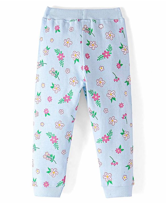 Babyhug Cotton Looper Knit Full Length Lounge  Pant Floral Print -  Blue