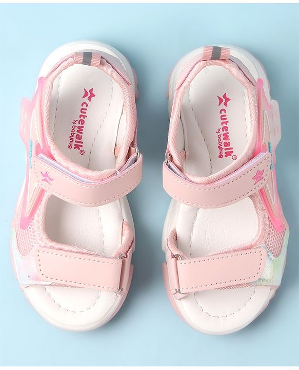 Cute Walk by Babyhug Sandal with Velcro Closure - Light Pink & White