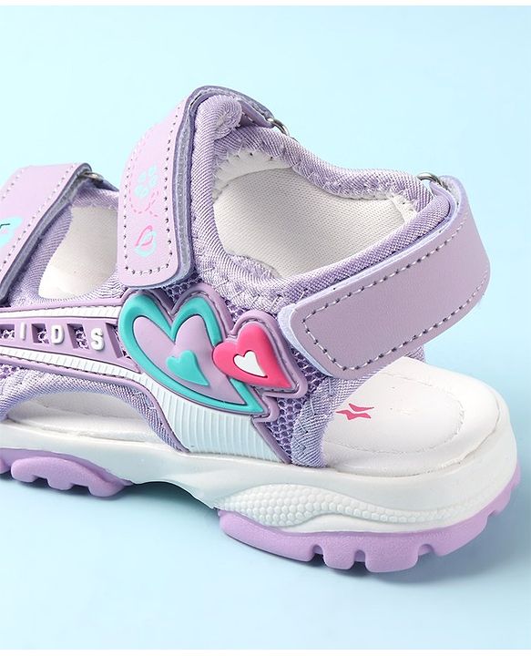 Cute Walk by Babyhug Sandal with Velcro Closure Heart Applique - Purple & White
